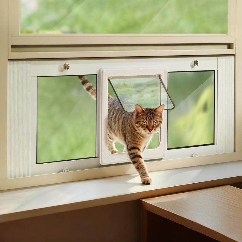 LIBBEPET Cat Door for Window, Aluminum Window Cat Door Insert Fit Windows Width 27"-32", Cat Flap for Window with Magnetic Flap Opening 7.8 x 8.3 in, Tool-Free Install, Safety & Weatherproof, Medium - Image 1